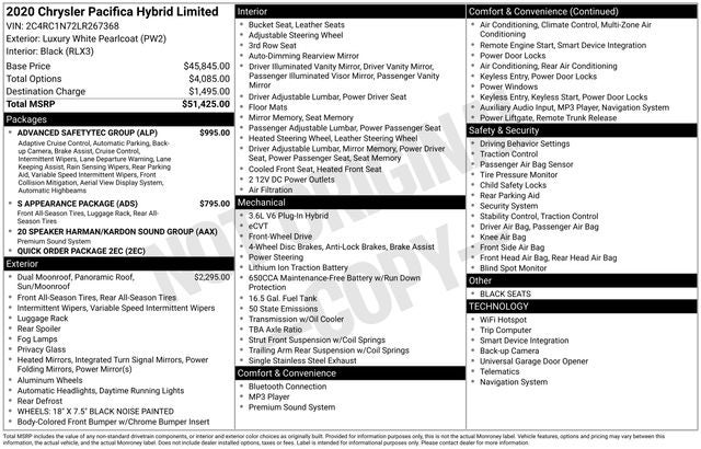 2020 Chrysler Pacifica Hybrid Limited