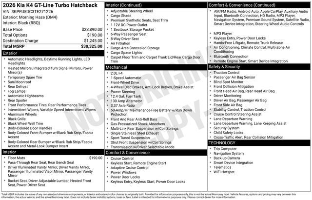 2026 Kia K4 GT-Line Turbo