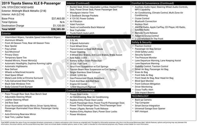 2019 Toyota Sienna XLE 8 Passenger