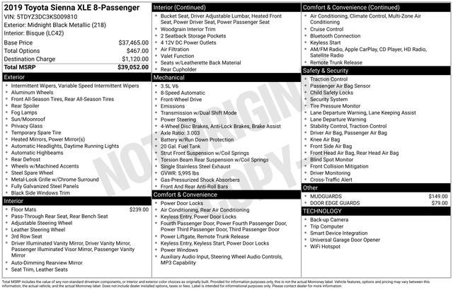 2019 Toyota Sienna XLE 8 Passenger