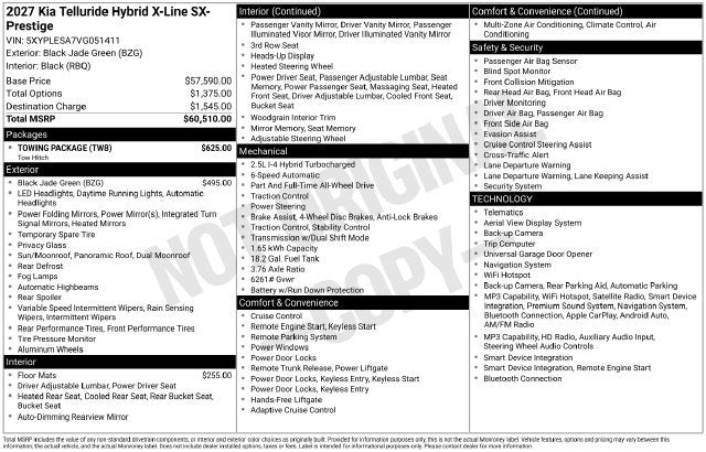 2027 Kia Telluride Hybrid X-Line SX Prestige