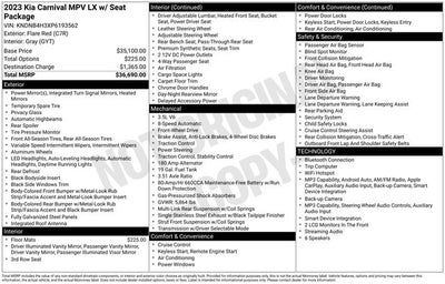 2023 Kia Carnival LX Seat Package