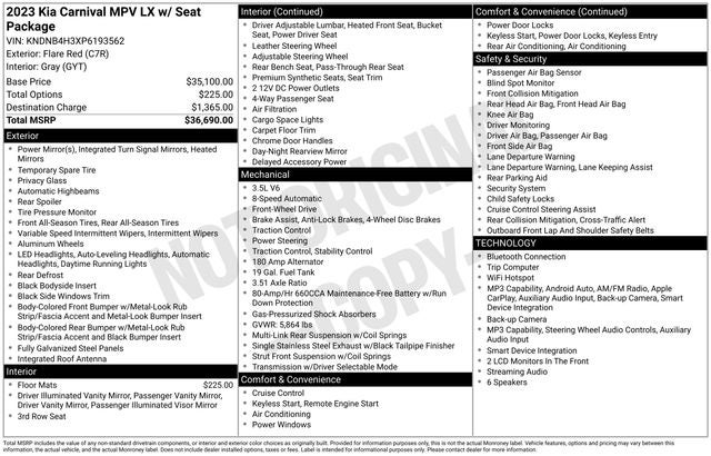 2023 Kia Carnival LX Seat Package