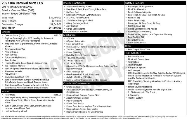 2027 Kia Carnival LXS