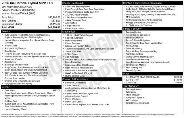 2026 Kia Carnival Hybrid LXS