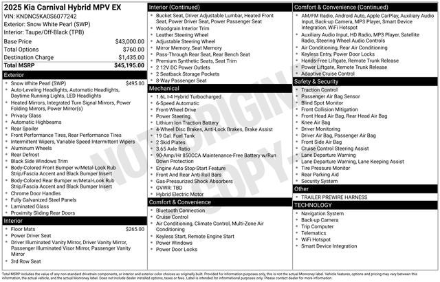 2025 Kia Carnival Hybrid EX