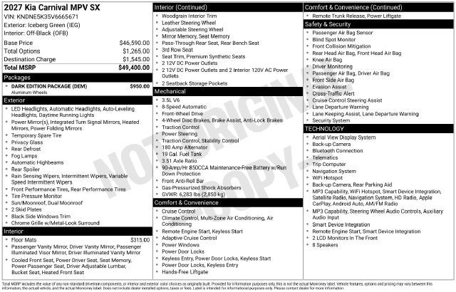 2027 Kia Carnival SX